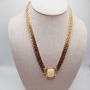 Vintage Monet Cream Cabochon Necklace Gold Plated 18 Inch Signed Pendant